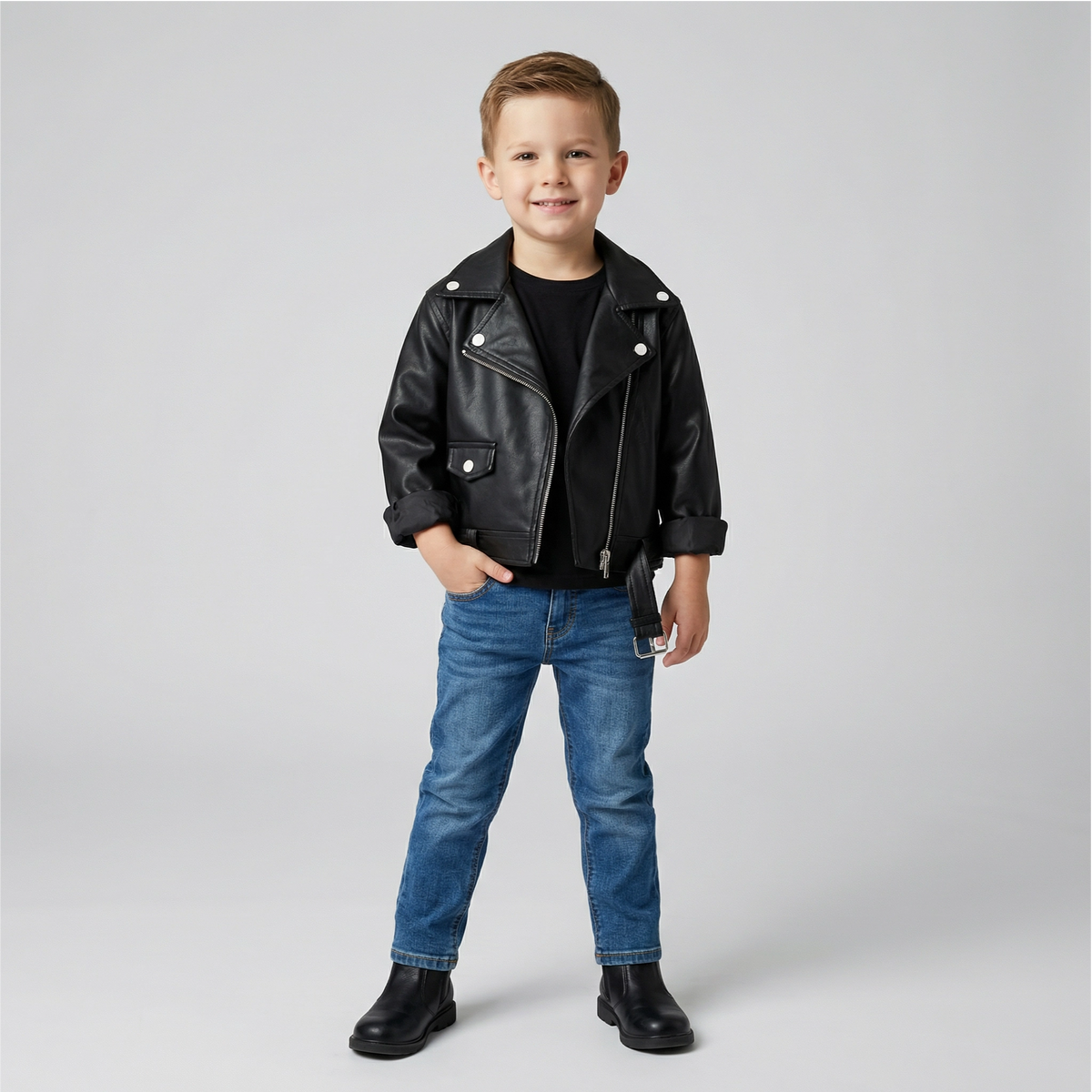 Unisex Faux Leather Moto Jacket for Kids