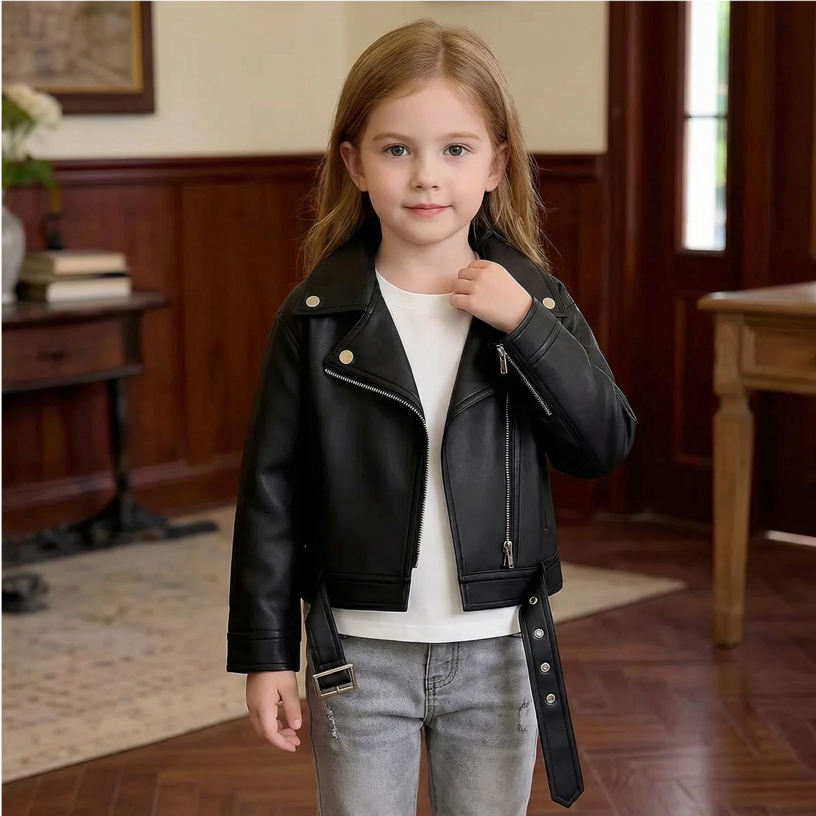 Girls' Faux Leather Moto Jacket