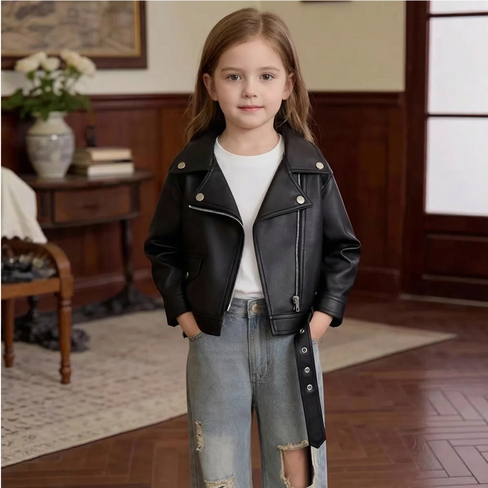 Girls' Faux Leather Moto Jacket