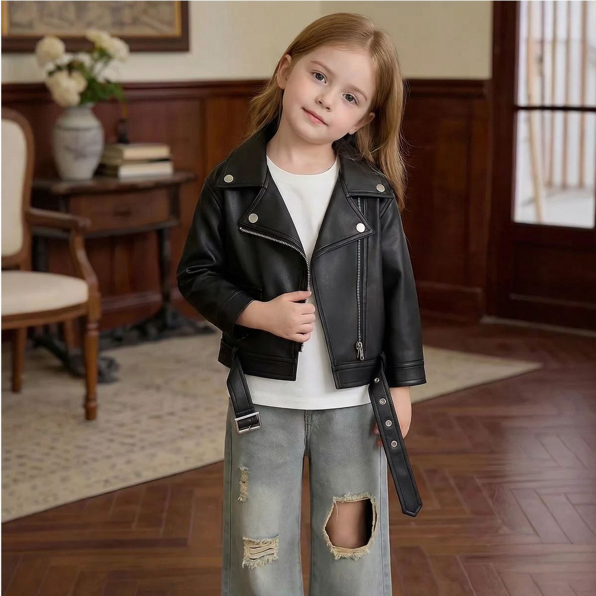 Girls' Faux Leather Moto Jacket