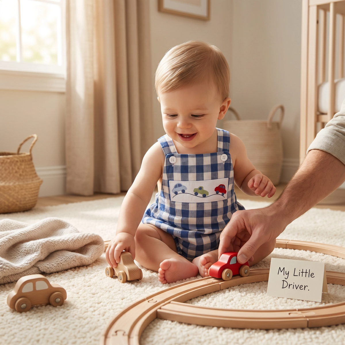 Plaid & Car Embroidery Summer Overalls