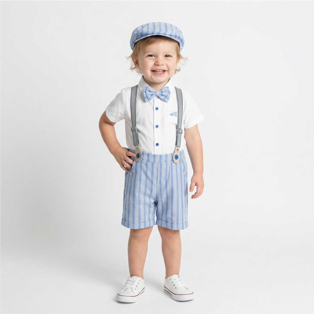 4-Piece Baby Boy Formal Romper, Shorts & Cap Set