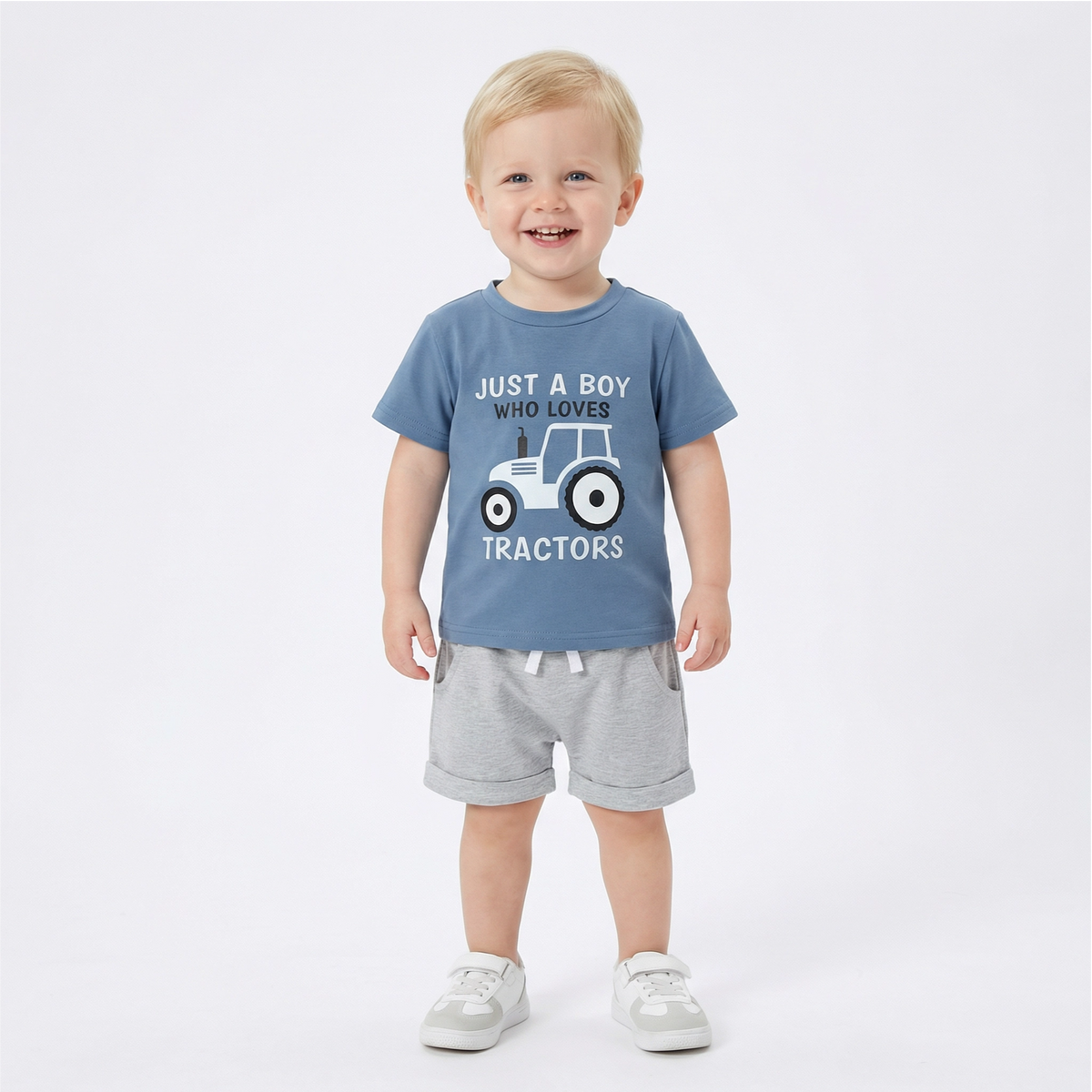 Toddler Boy's Tractor Print T-Shirt & Shorts Outfit