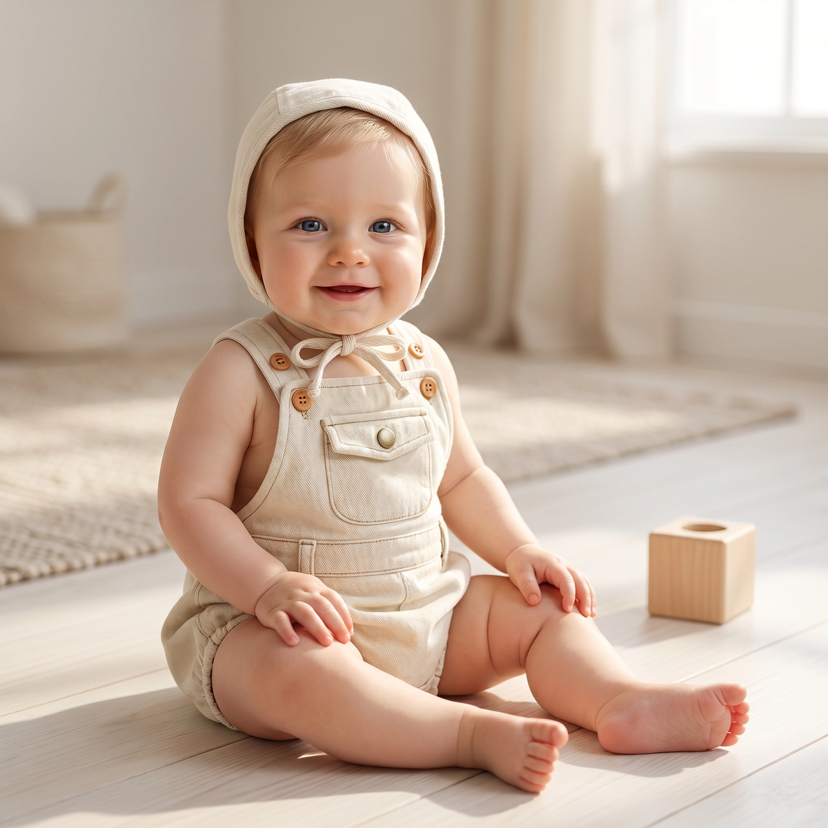 Denim Sling Romper & Hat Set