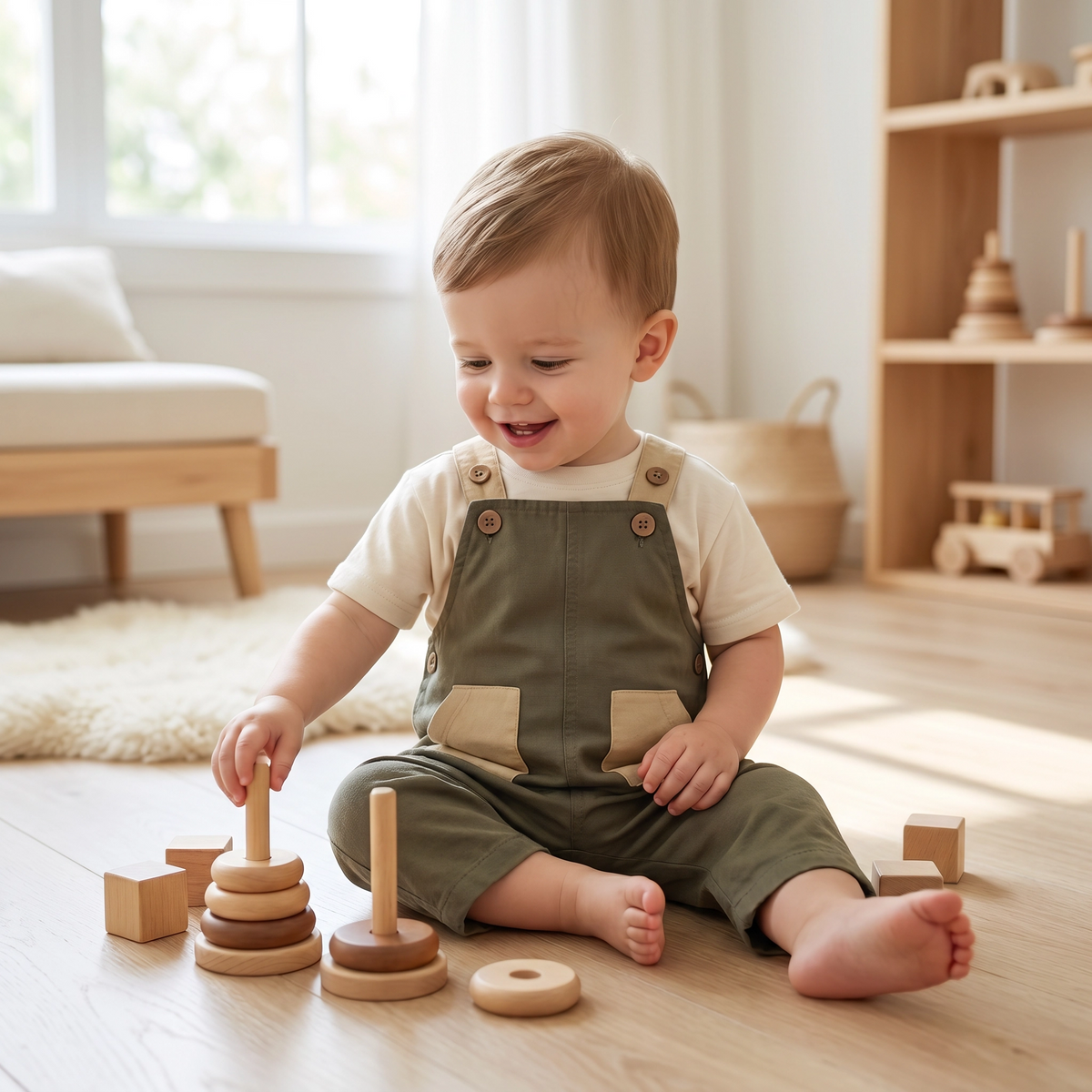 Fashion Pocket Design Strap Pants for Baby Boys