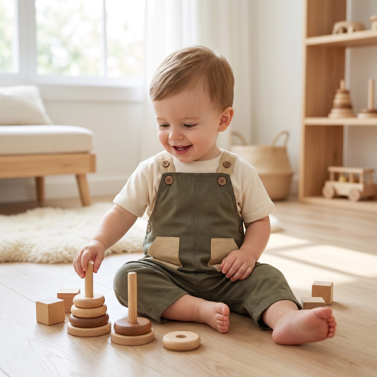 Fashion Pocket Design Strap Pants for Baby Boys