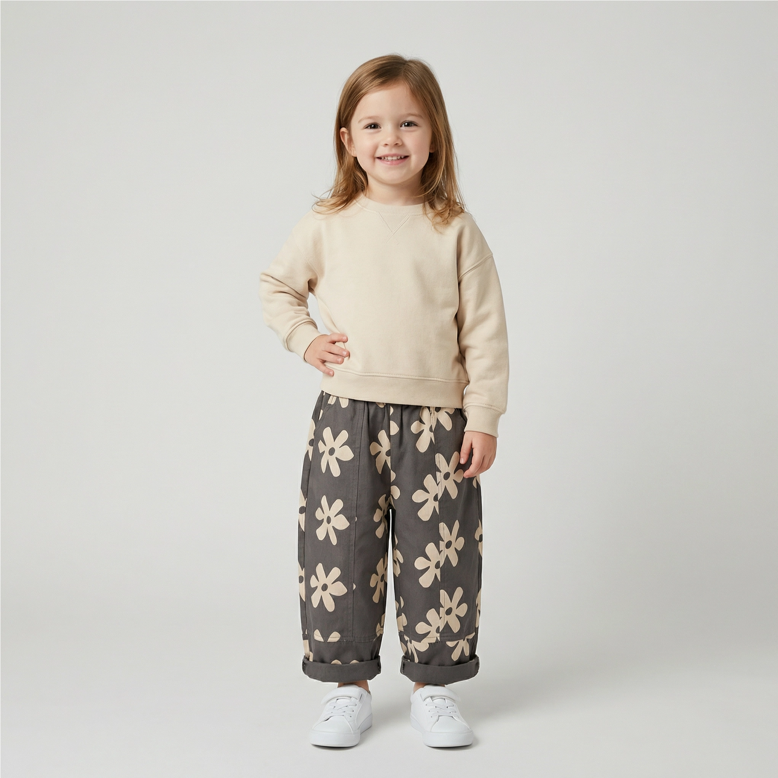 Unisex Flower Print Washed Cotton Harem Pants