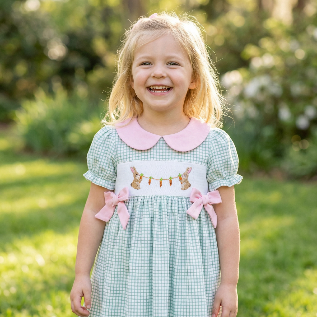 Rabbit & Carrot Embroidered Plaid Dress