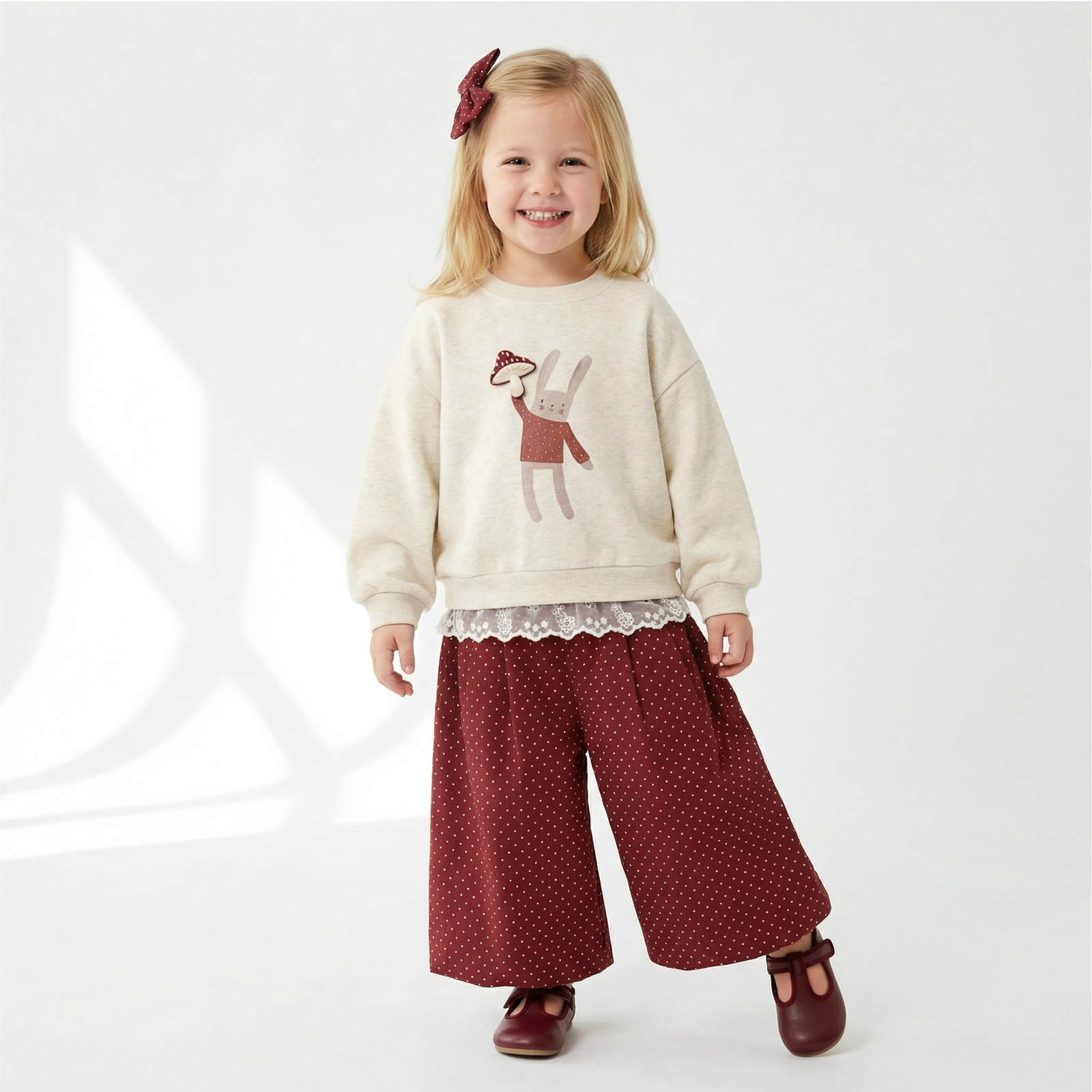 Girls' Cartoon Print Sweatshirt & Pants Set