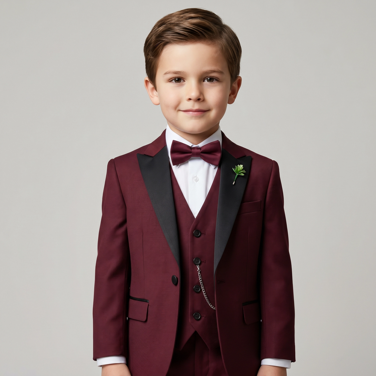 3-Piece Elegant Burgundy Tuxedo Suit Set for Boys