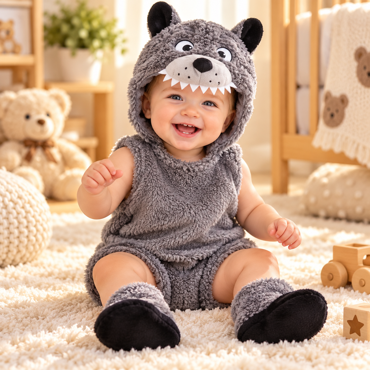 Baby 3-Piece Costume Romper Set with Hood & Socks
