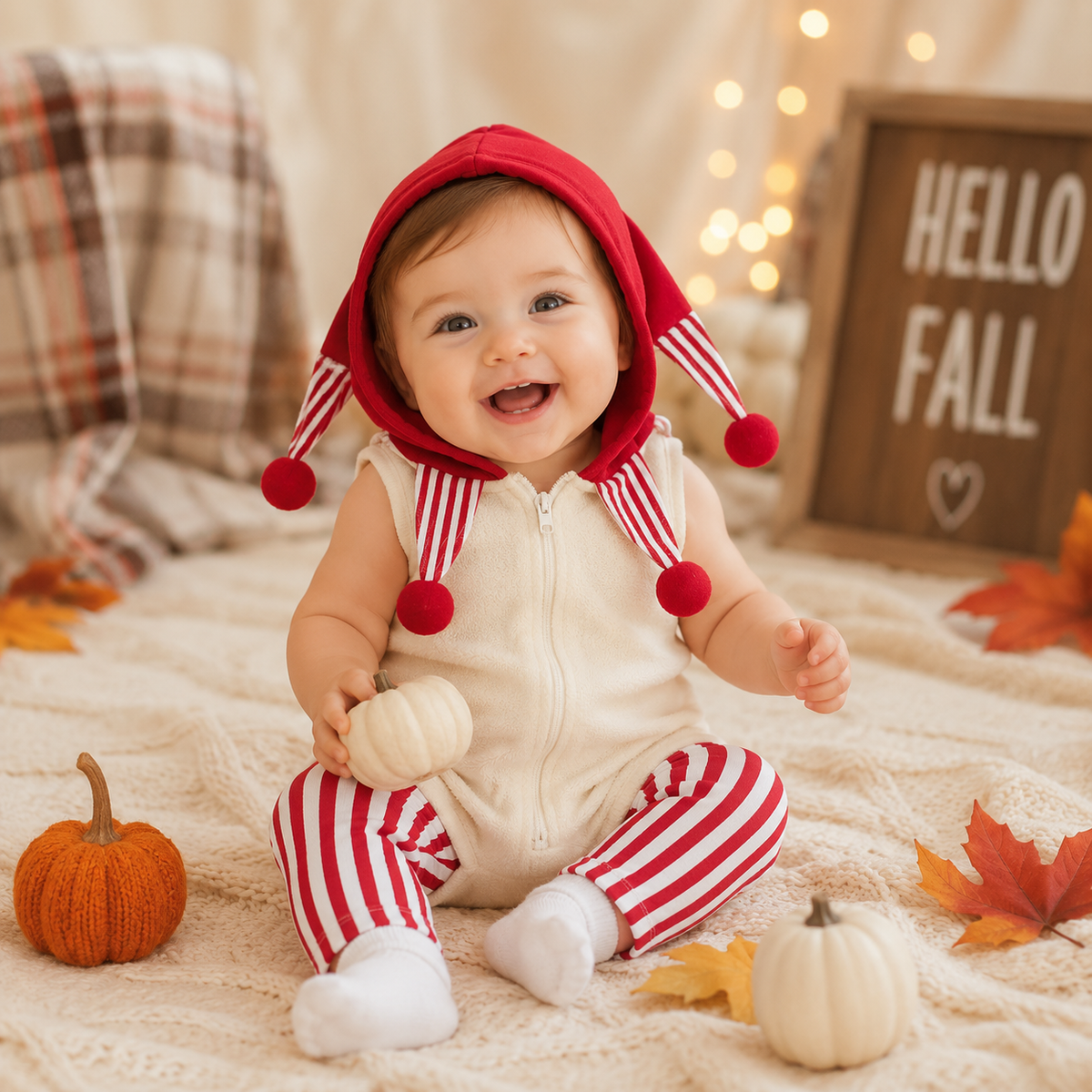 Infant Clown Costume Romper & Striped Socks Set