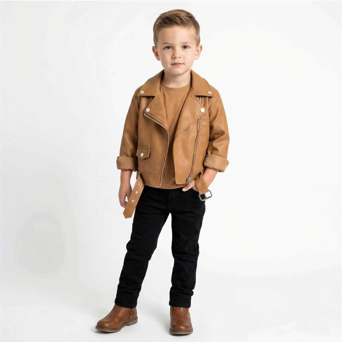 Unisex Faux Leather Moto Jacket for Kids