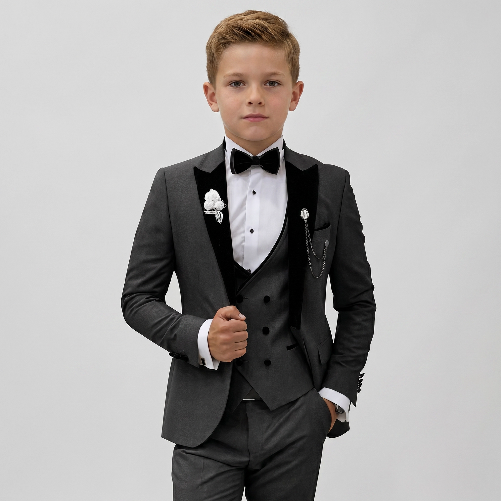 3-Piece Elegant Burgundy Tuxedo Suit Set for Boys