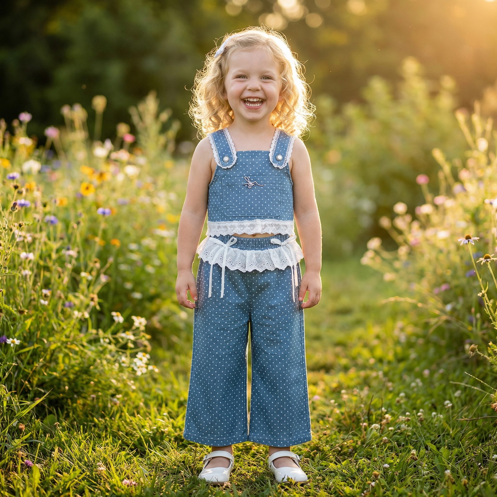 Sweet Lace & Denim Two-Piece Set for Girls
