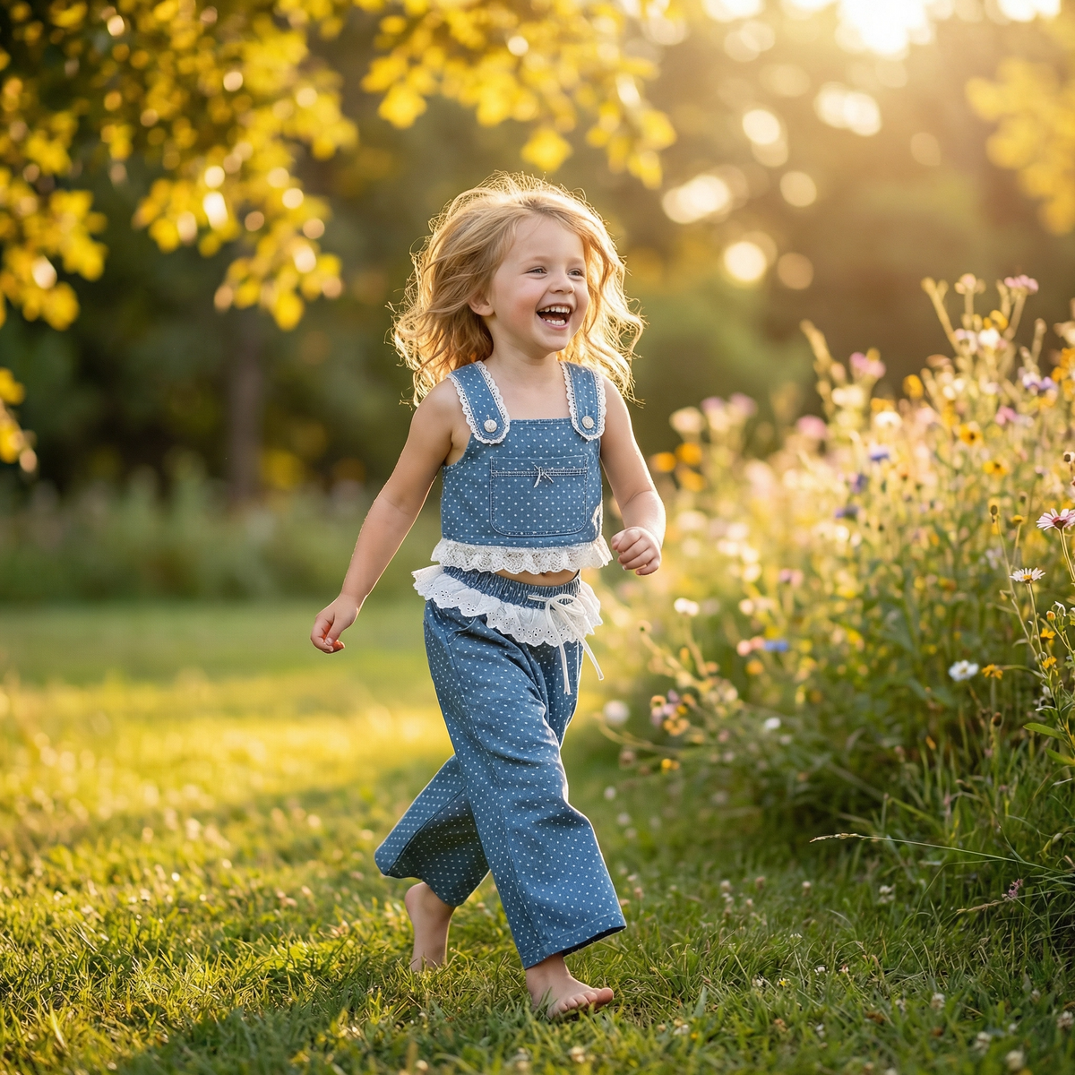 Sweet Lace & Denim Two-Piece Set for Girls
