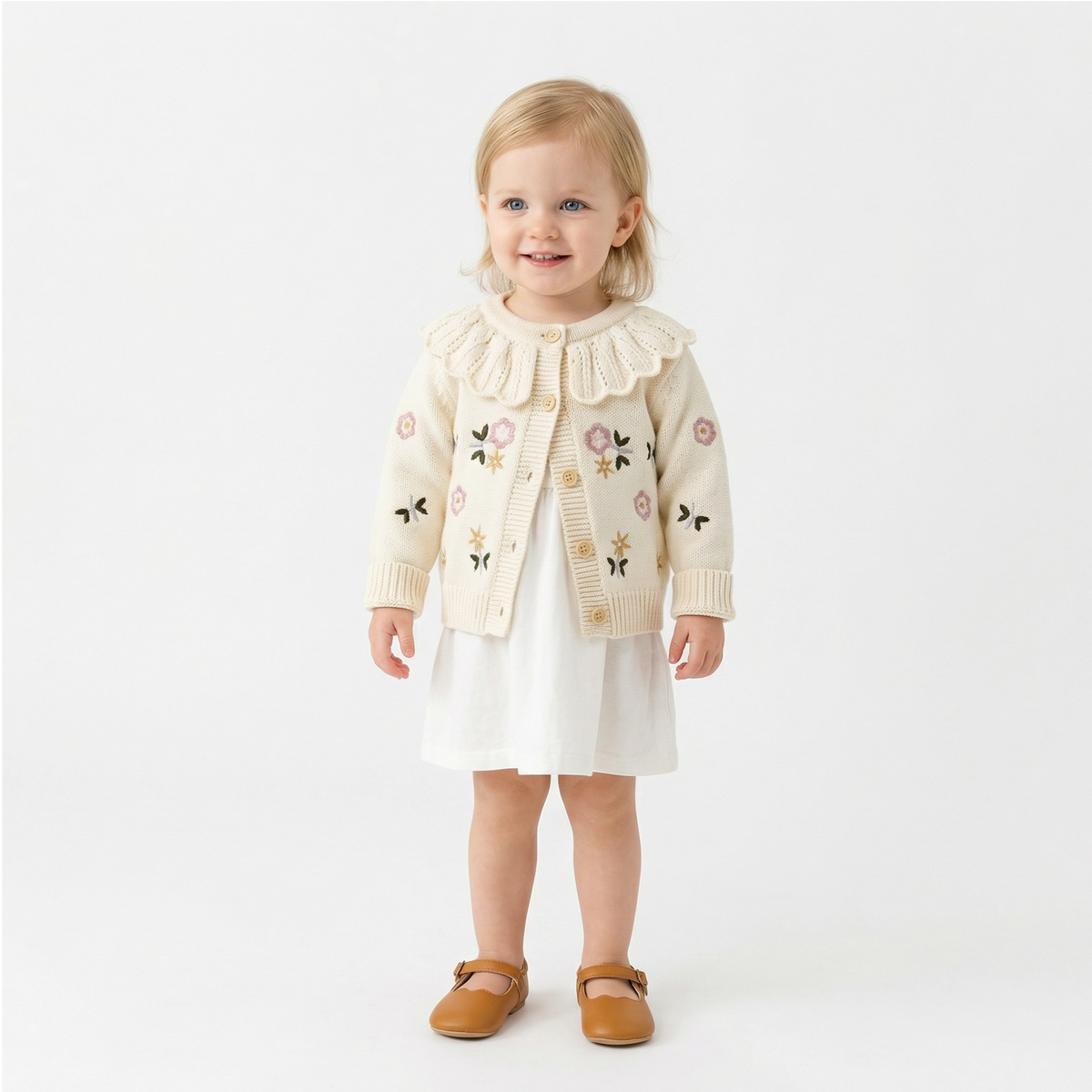 Embroidered Floral Knitted Cardigan for Baby Girls
