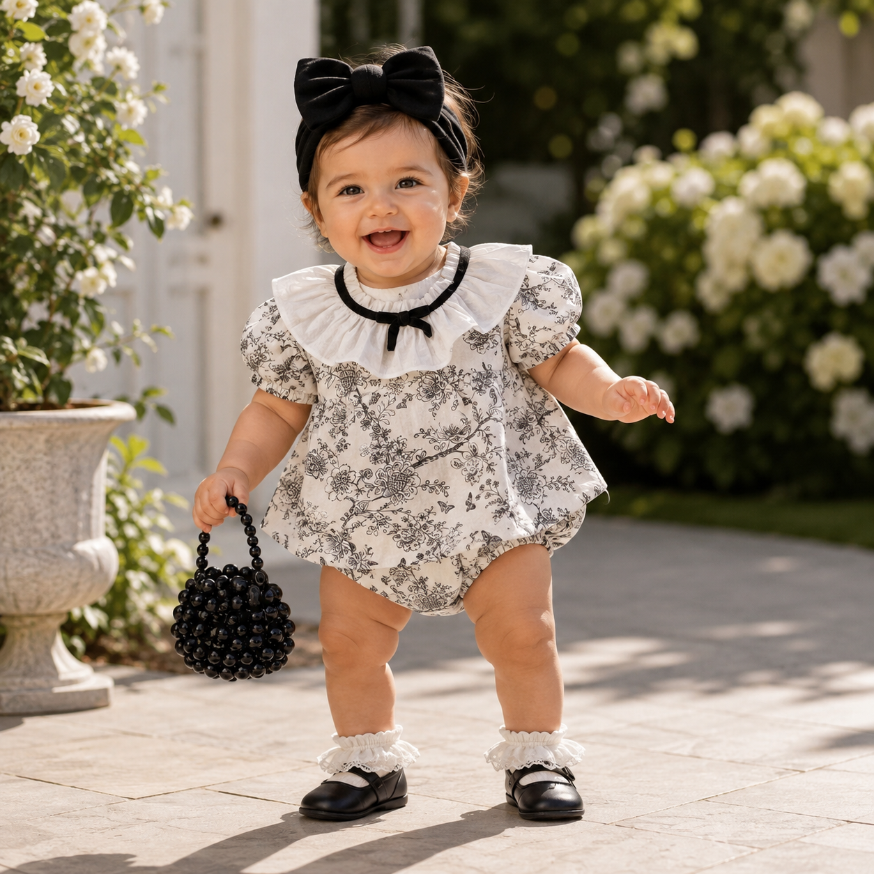 Baby Girls Floral Lace Collar Top and Bloomer Set