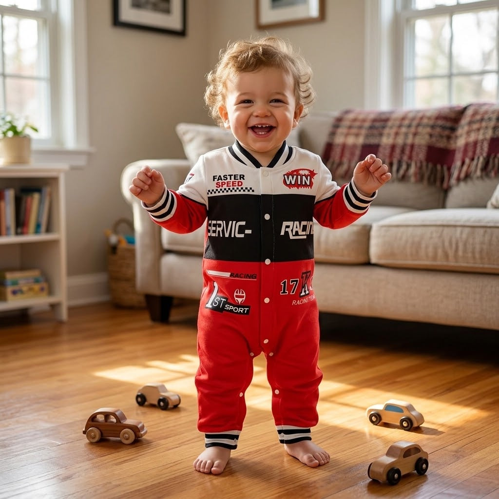Baby Racing-Style Long Sleeve Romper