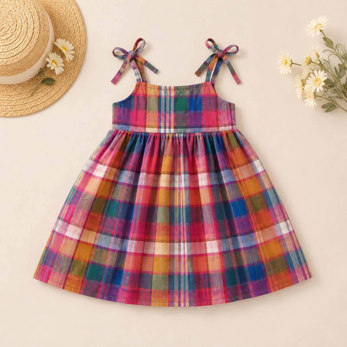 Girls Colorful Plaid Sleeveless A-Line Dress