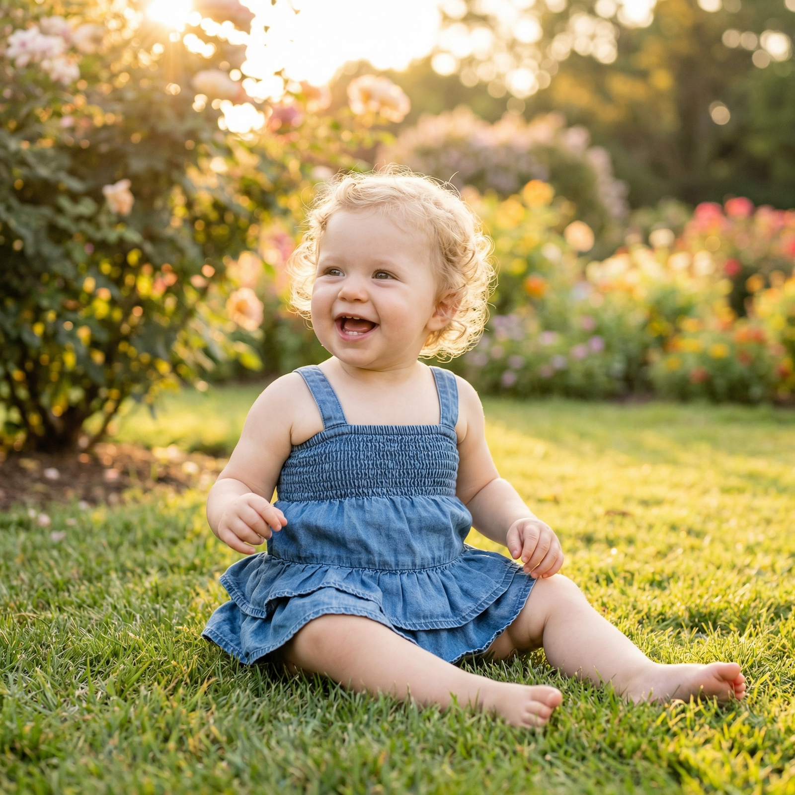 Tiered Ruffle Denim Romper for Baby Girls