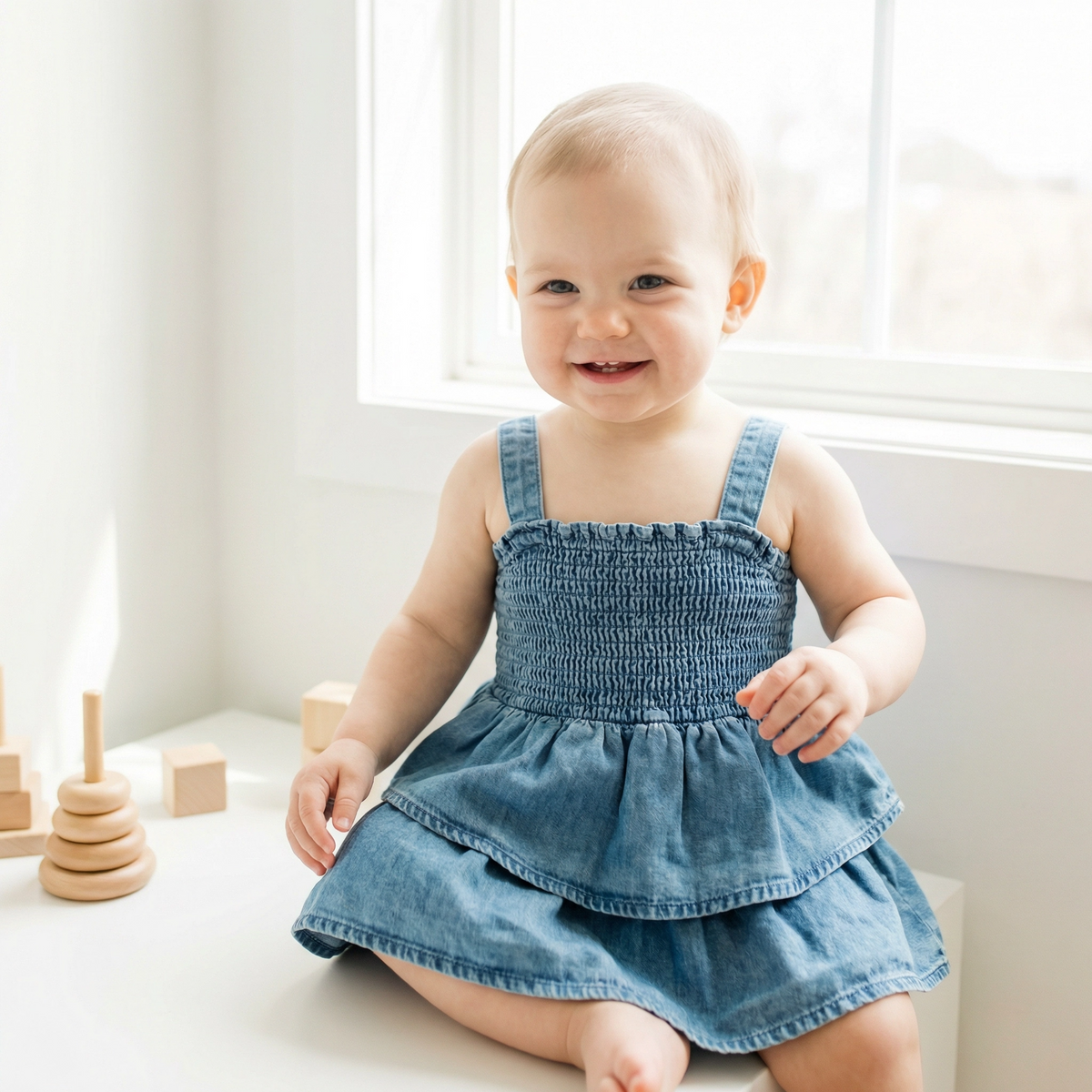 Tiered Ruffle Denim Romper for Baby Girls