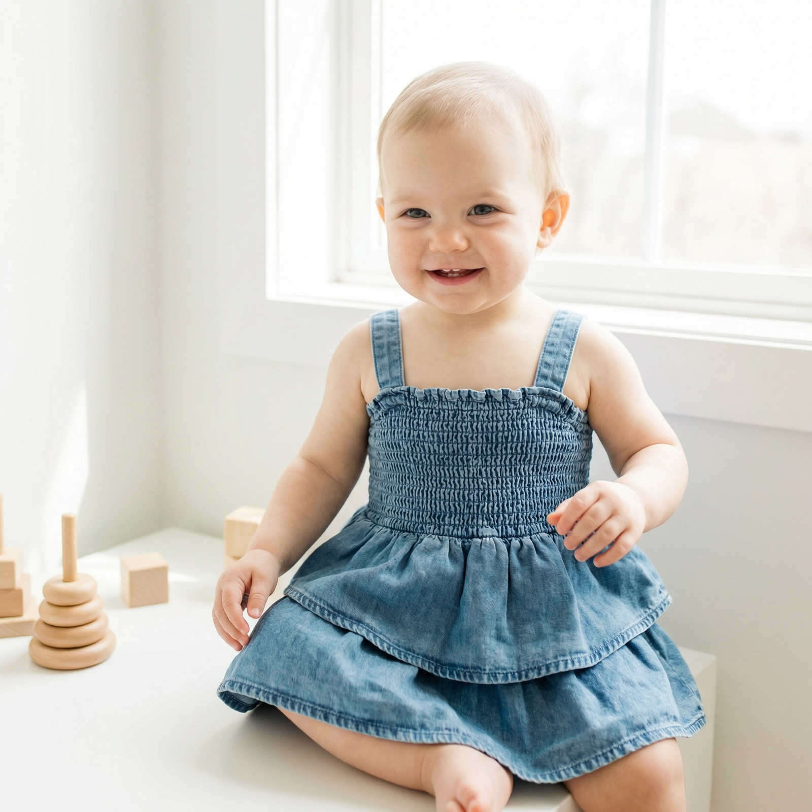 Tiered Ruffle Denim Romper for Baby Girls