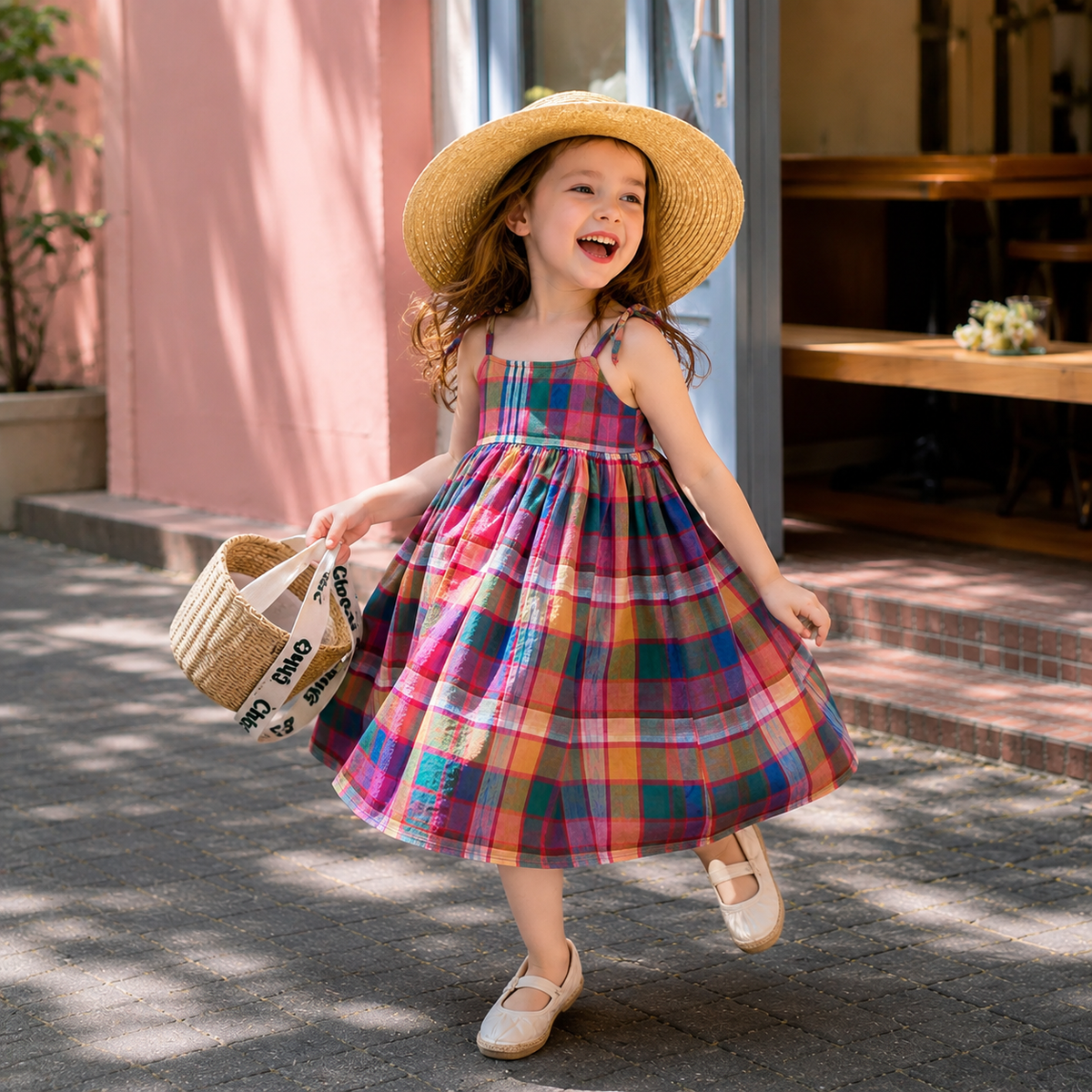 Girls Colorful Plaid Sleeveless A-Line Dress