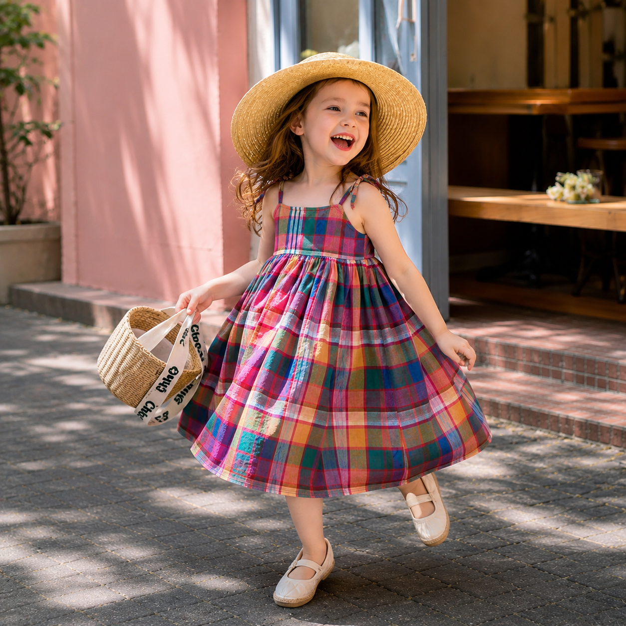 Girls Colorful Plaid Sleeveless A-Line Dress
