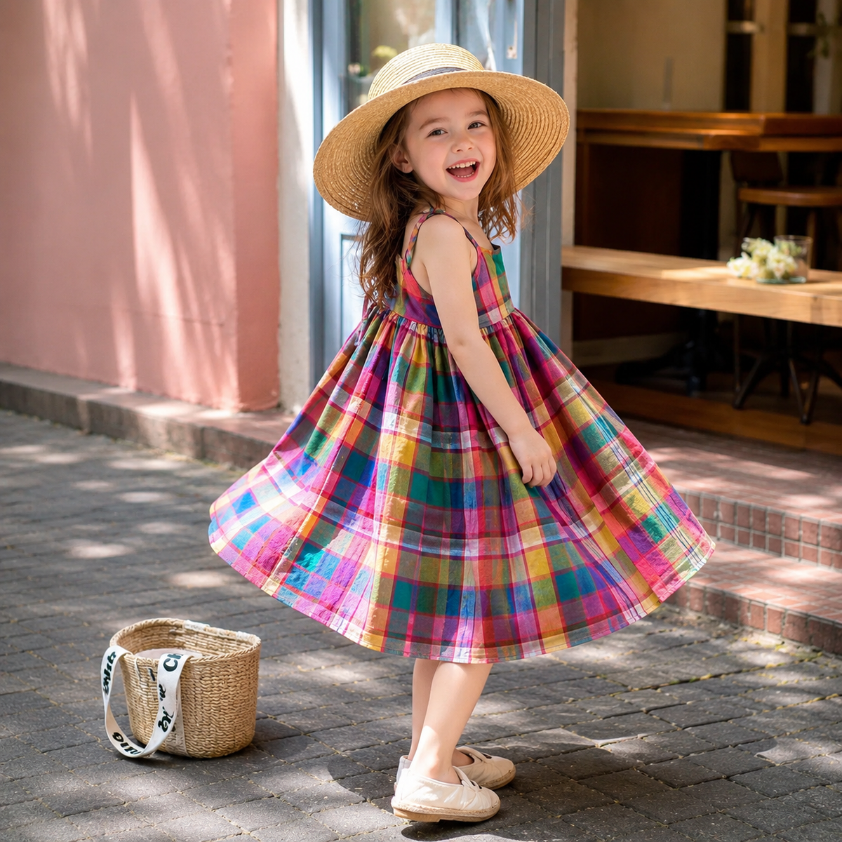 Girls Colorful Plaid Sleeveless A-Line Dress