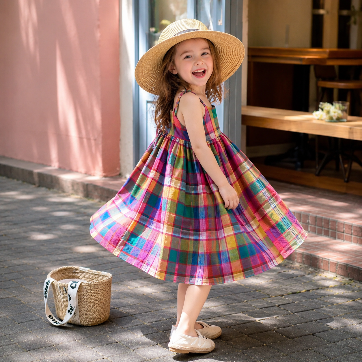 Girls Colorful Plaid Sleeveless A-Line Dress