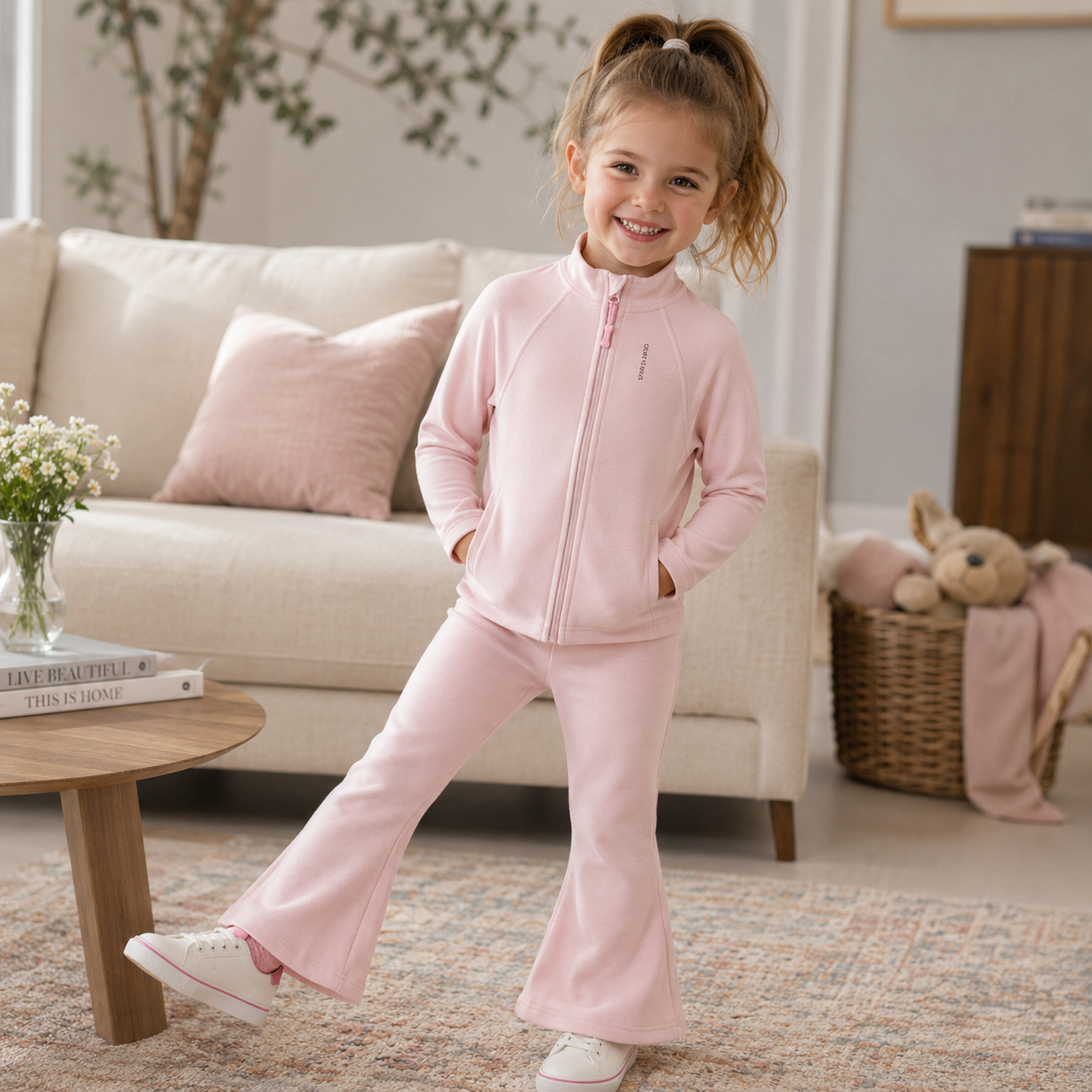 Girls 2-Piece Sports Set- Zipper Jacket and Flared Pants Suit
