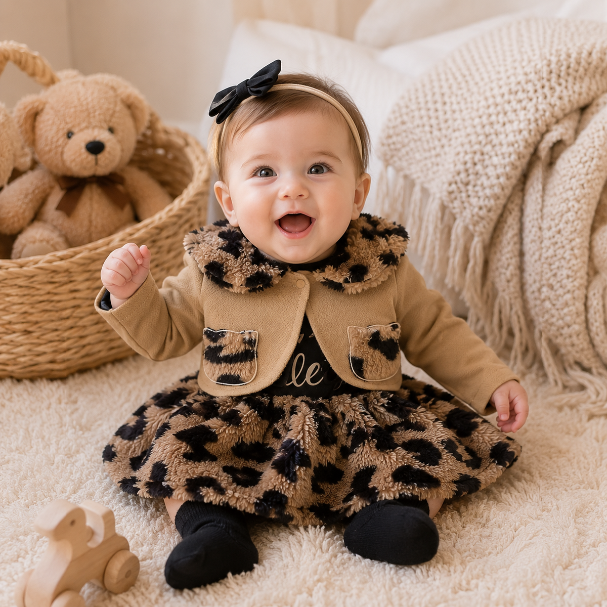 Baby Girl Leopard Plush Dress and Coat Set - Little Princess Winter