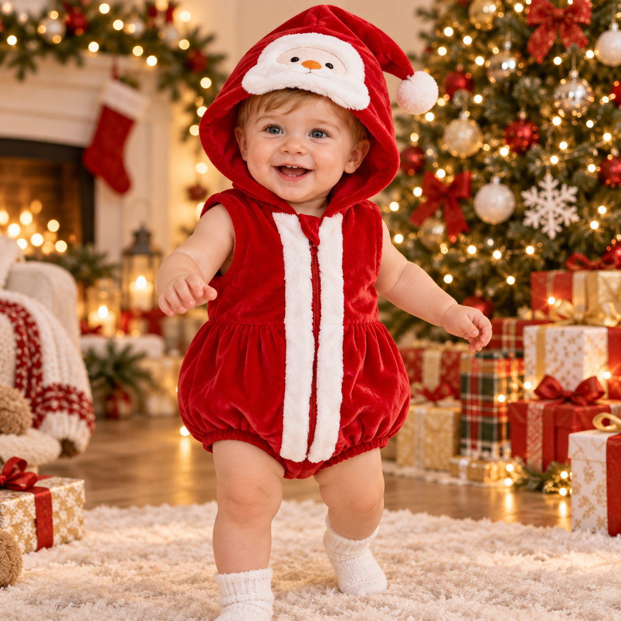 Baby Christmas Hooded Romper Costume – Gingerbread, Tree, Santa & Snowman