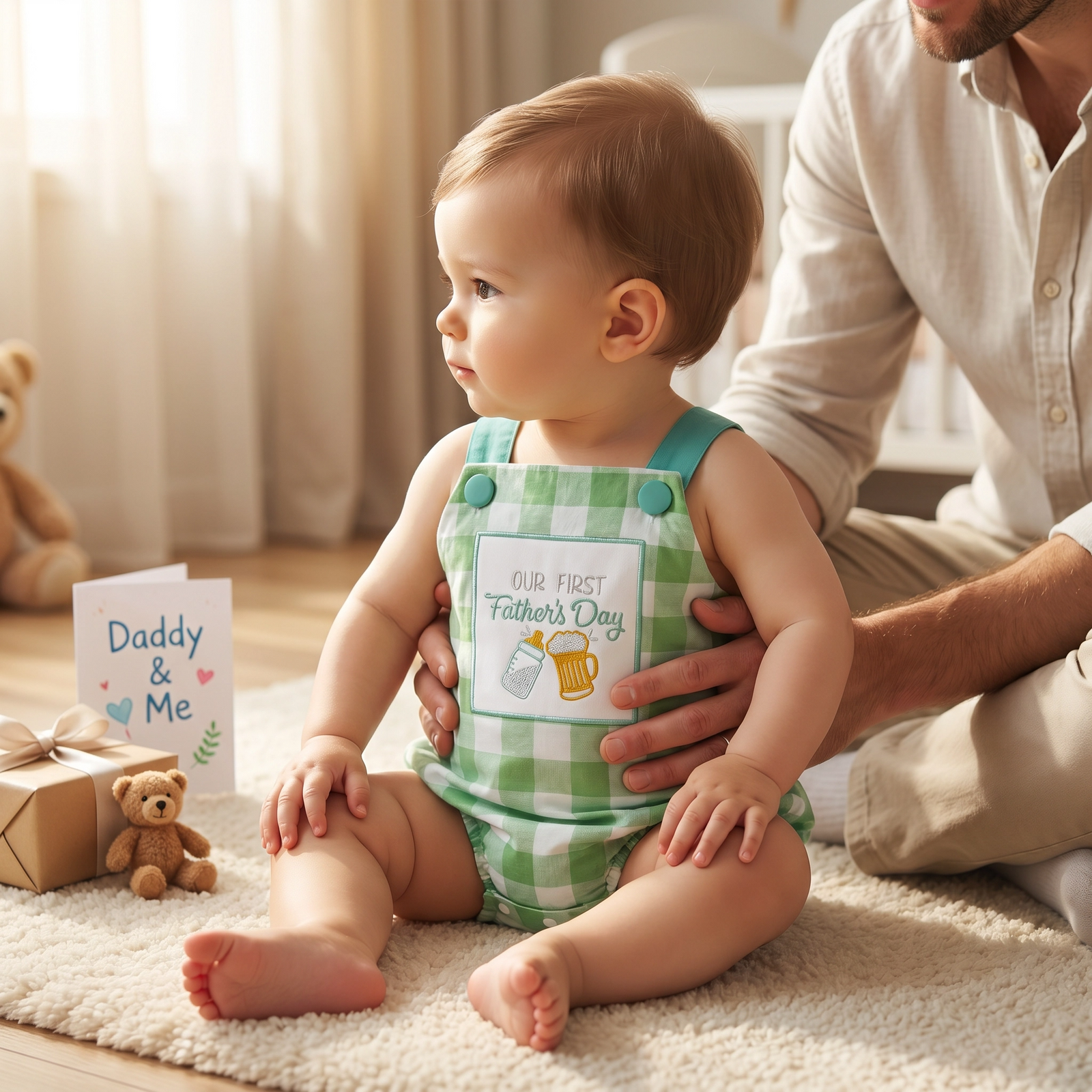 Plaid Father's Day Romper for Baby Boys & Girls