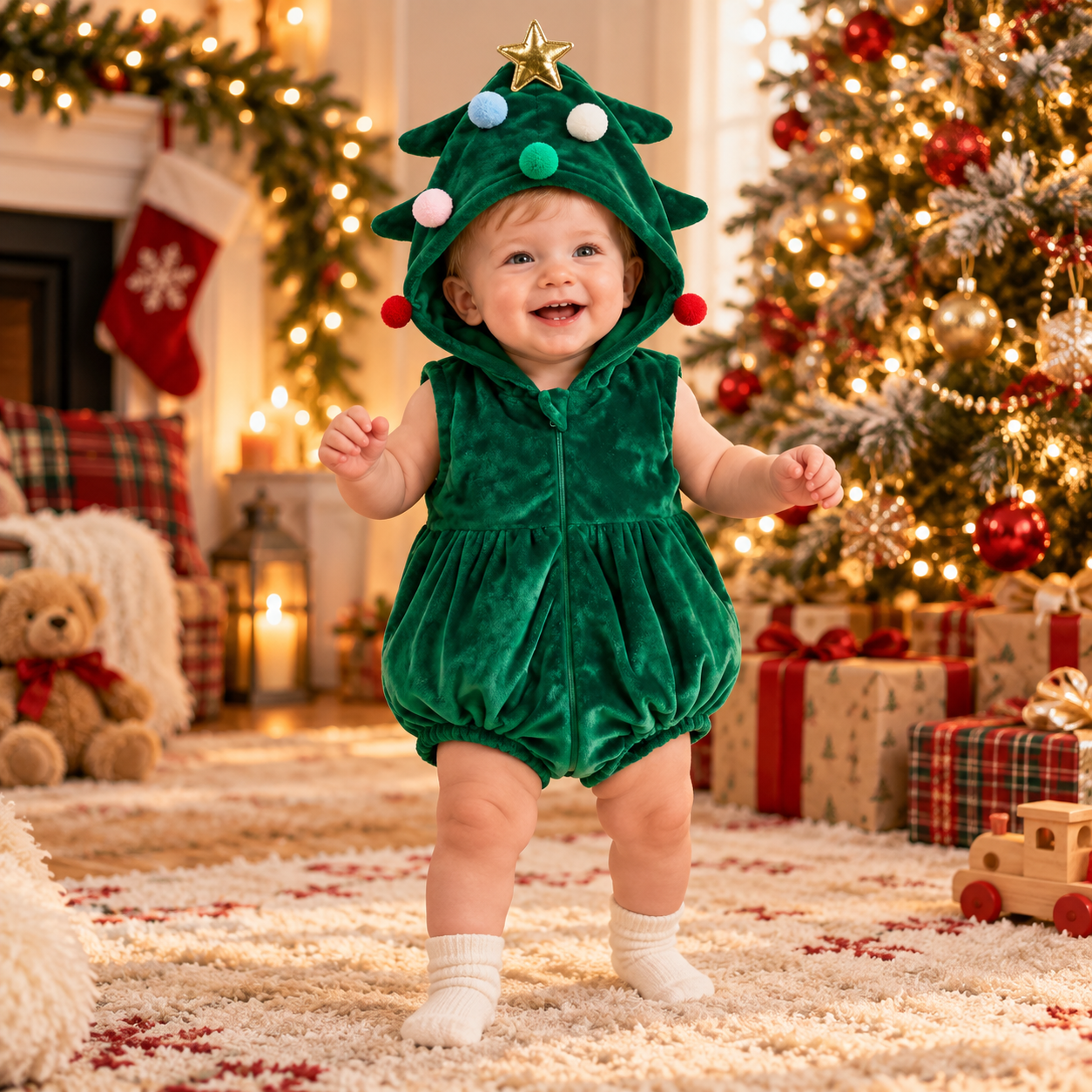 Baby Christmas Hooded Romper Costume – Gingerbread, Tree, Santa & Snowman