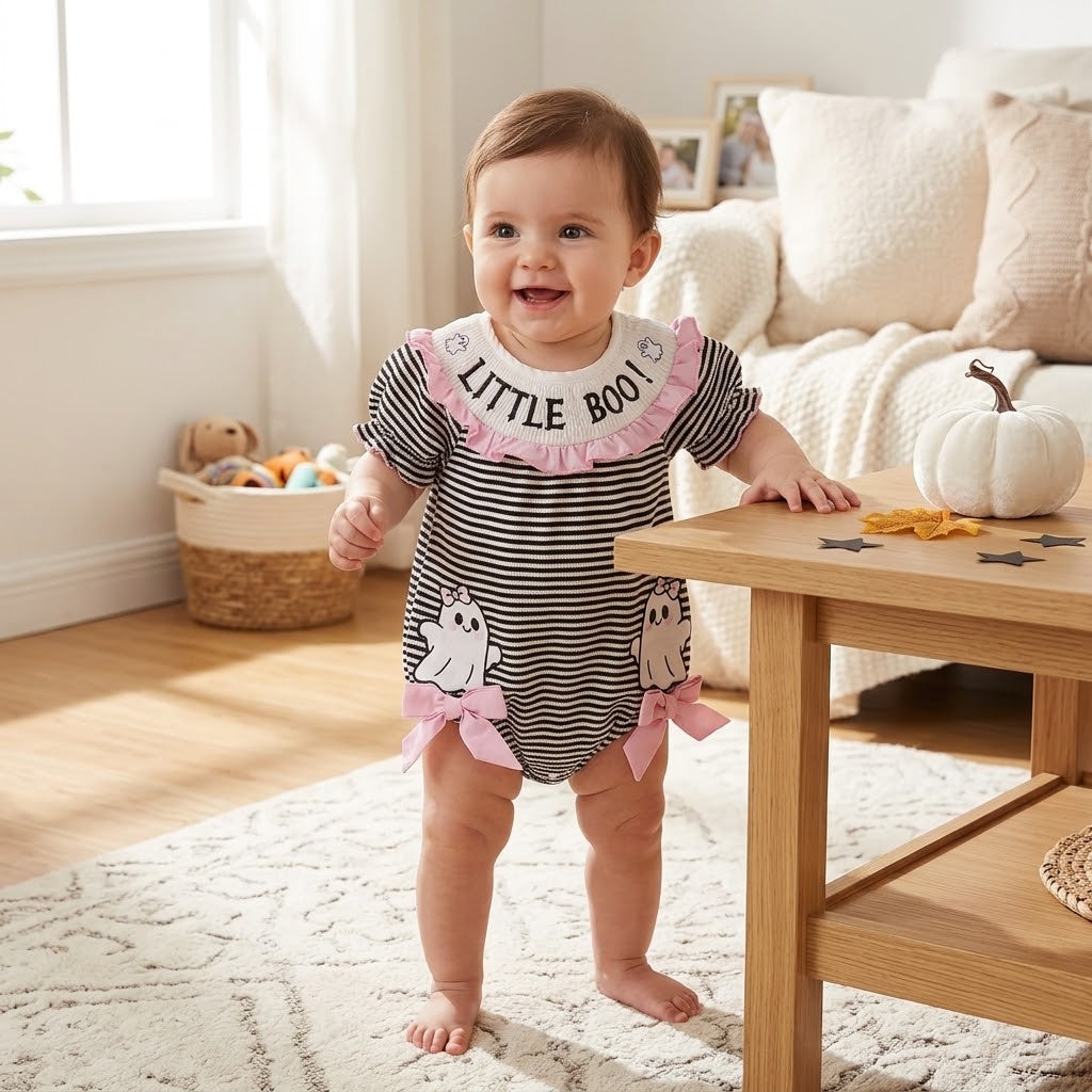 Baby Girl First Halloween Pumpkin Embroidered Bodysuit
