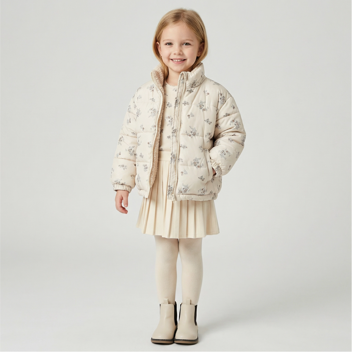 Floral Print Fleece-Lined Puffer Parka