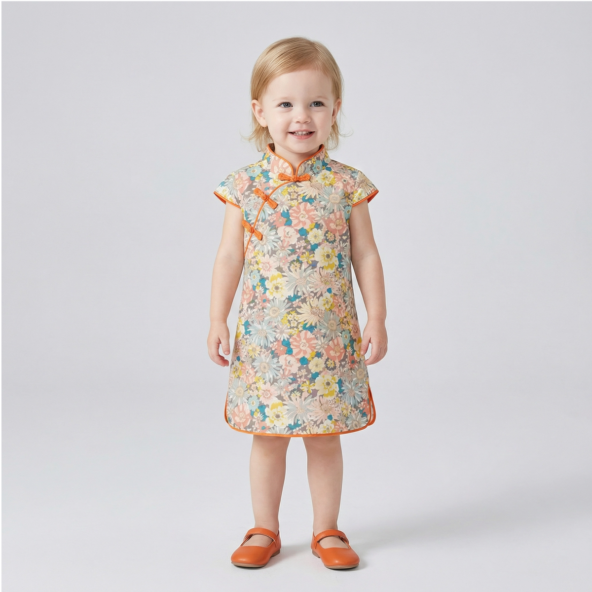Girls' Cotton-Linen Style Summer Cheongsam Dress