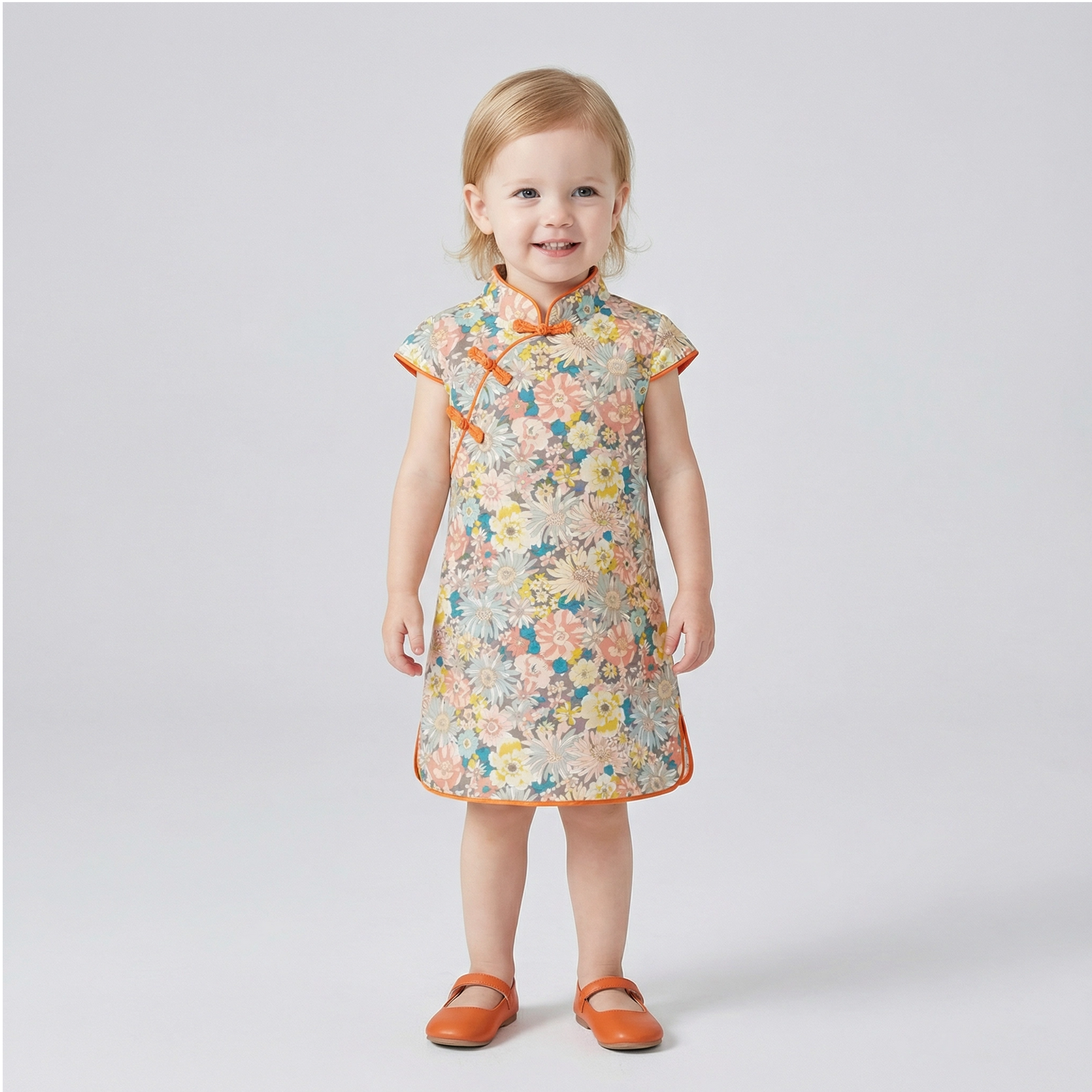 Girls' Cotton-Linen Style Summer Cheongsam Dress