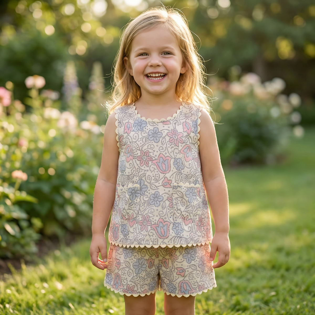 Vintage-Style Floral Vest & Shorts Set