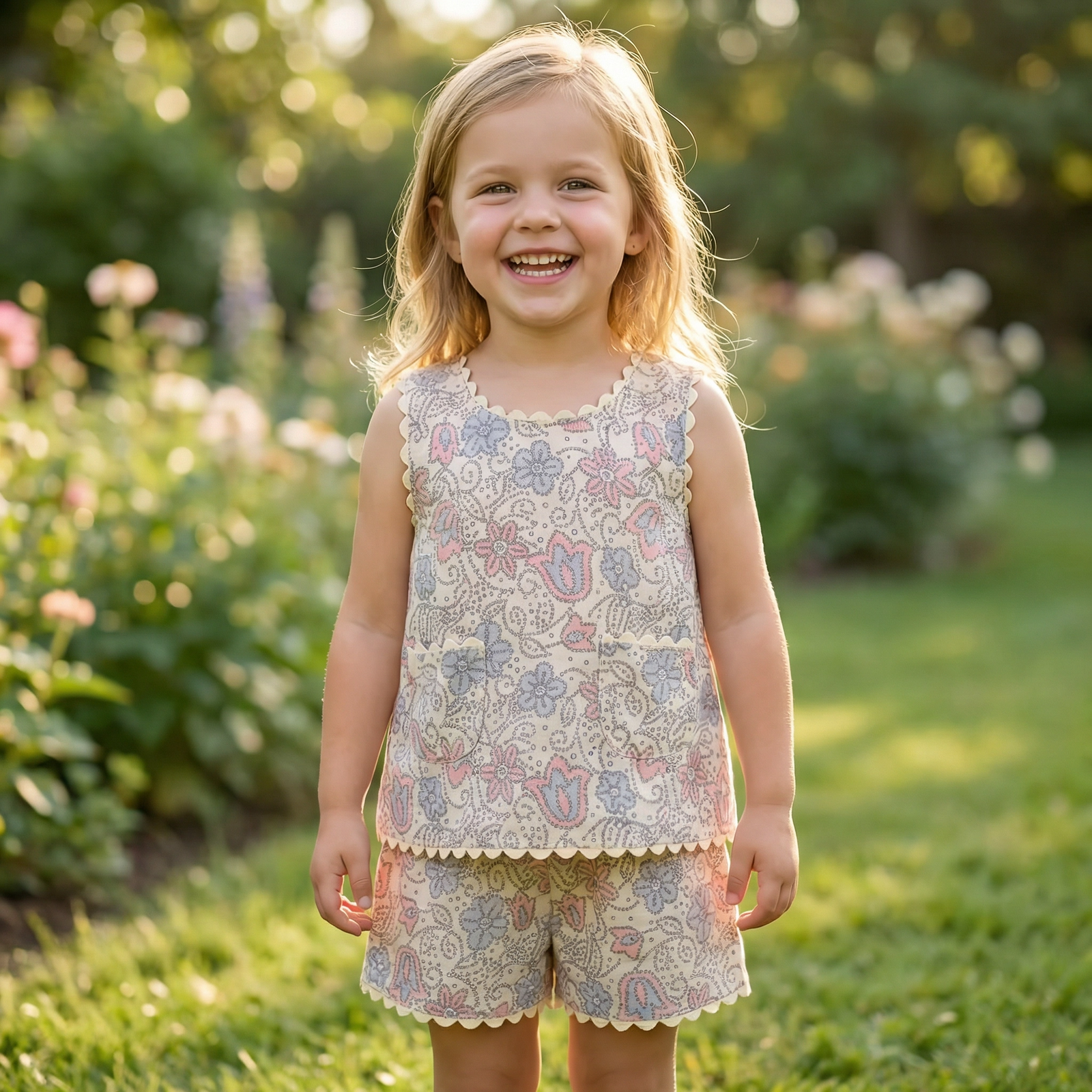 Vintage-Style Floral Vest & Shorts Set