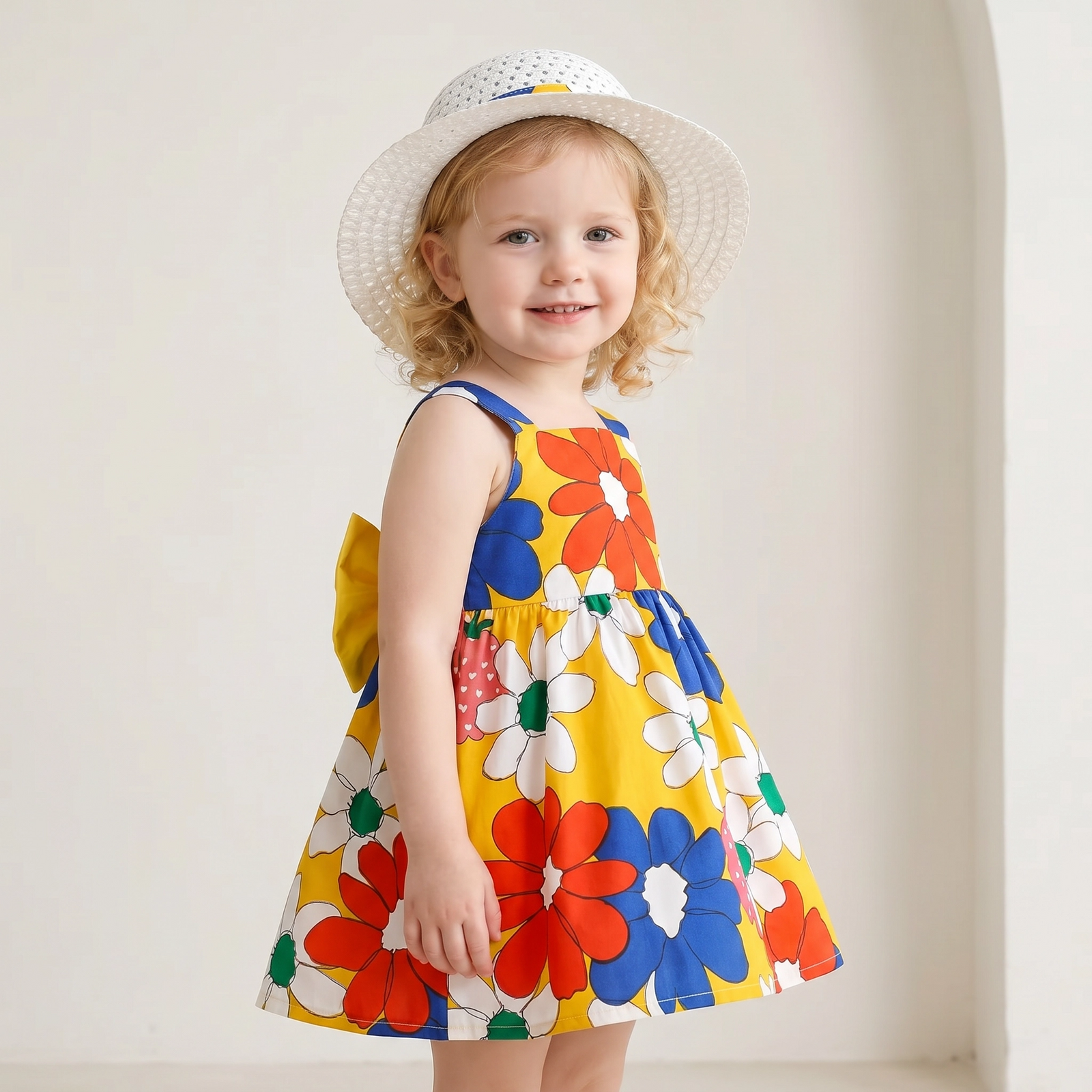 2-Piece Floral Bow Dress & Hat Set for Girls