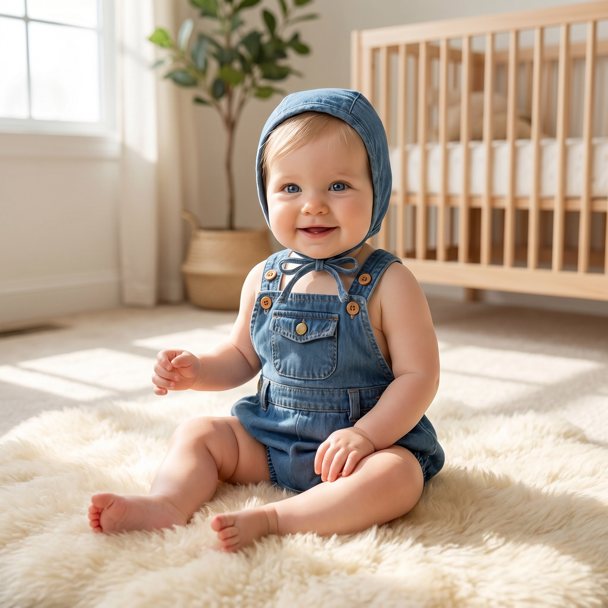 Denim Sling Romper & Hat Set