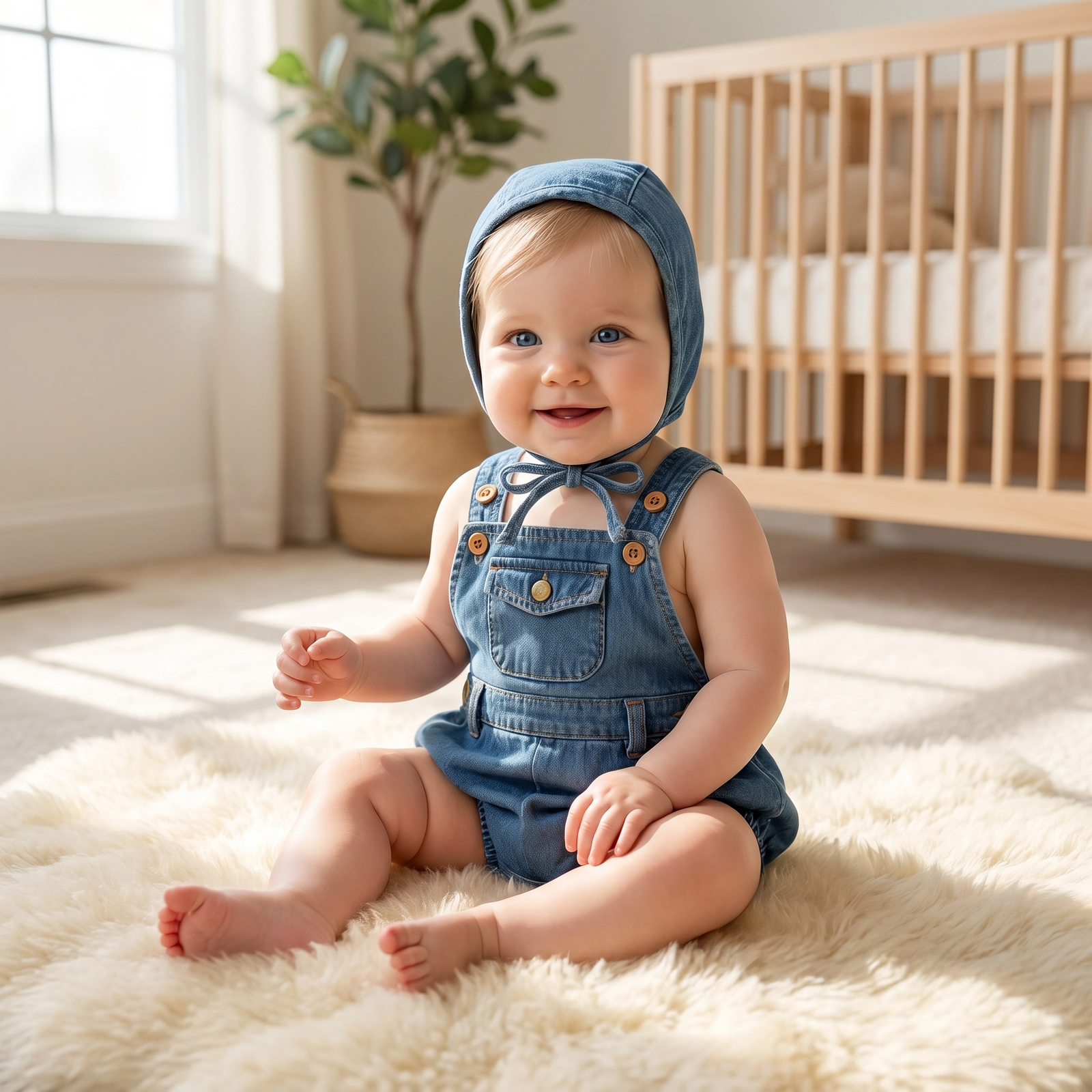 Denim Sling Romper & Hat Set
