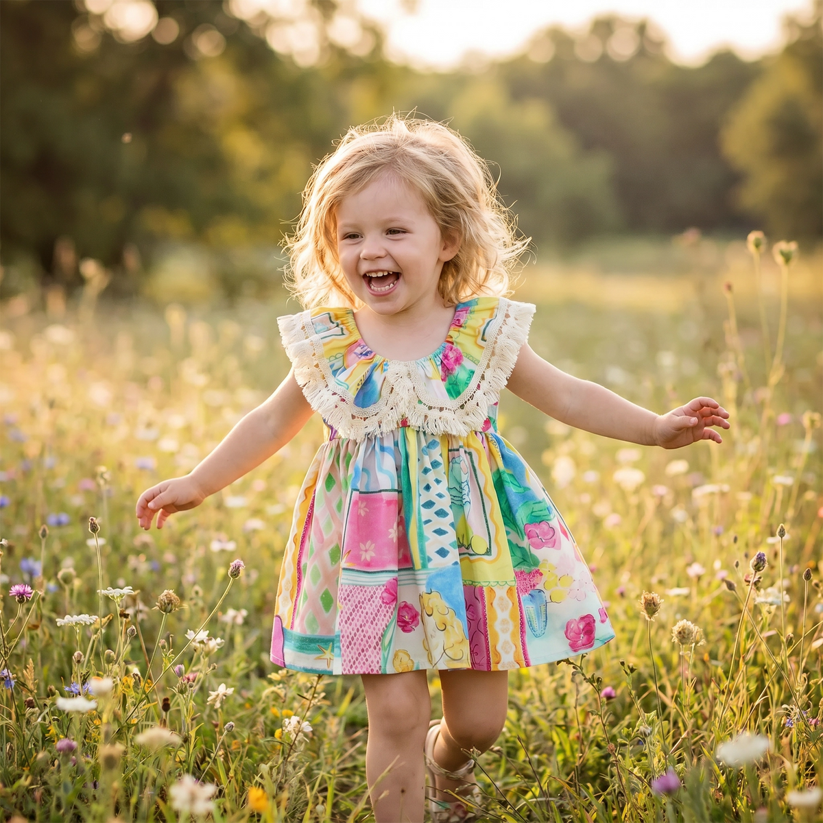 Colorful Graffiti Print Summer Dress for Girls