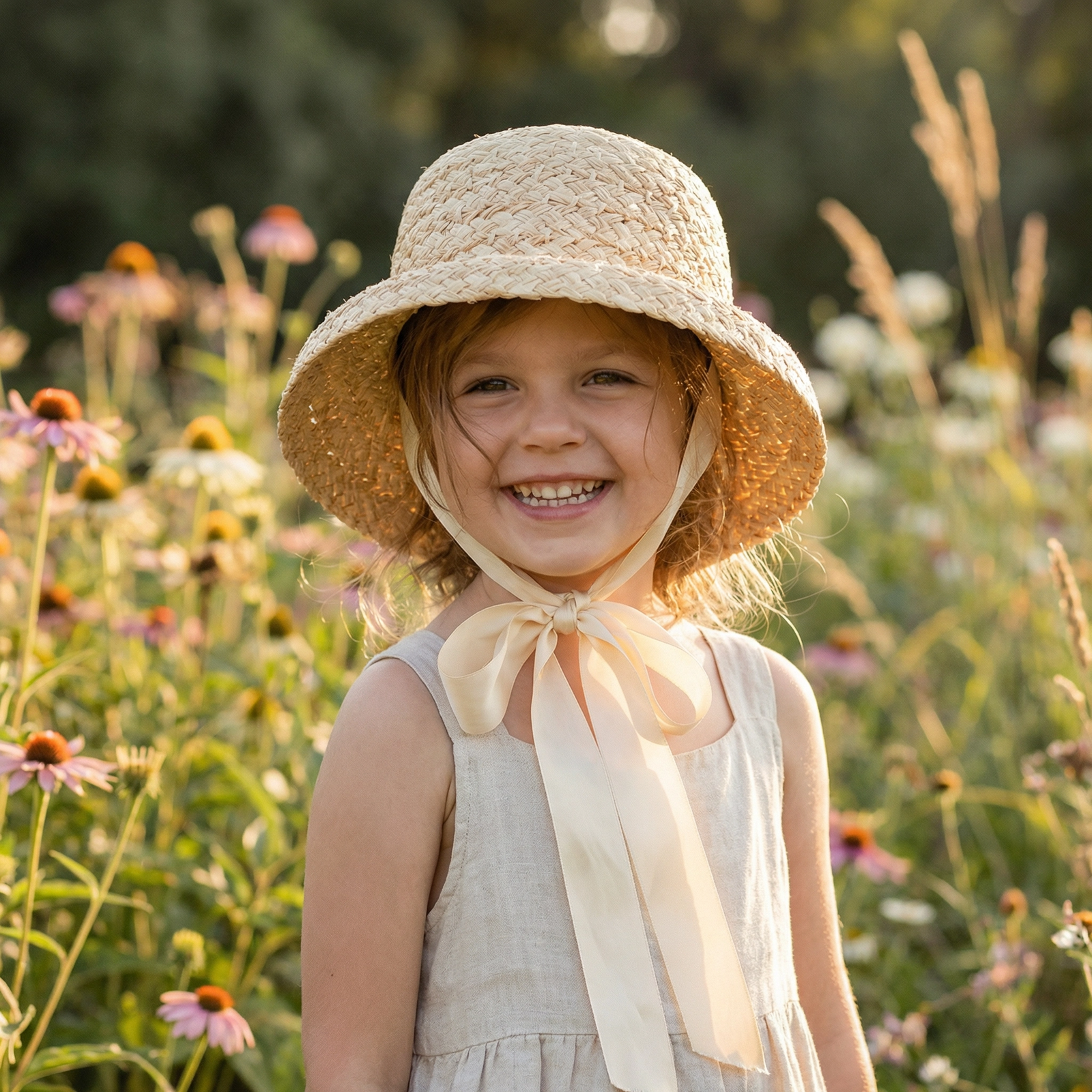 Classic Hepburn-Style Straw Sun Hat for Girls