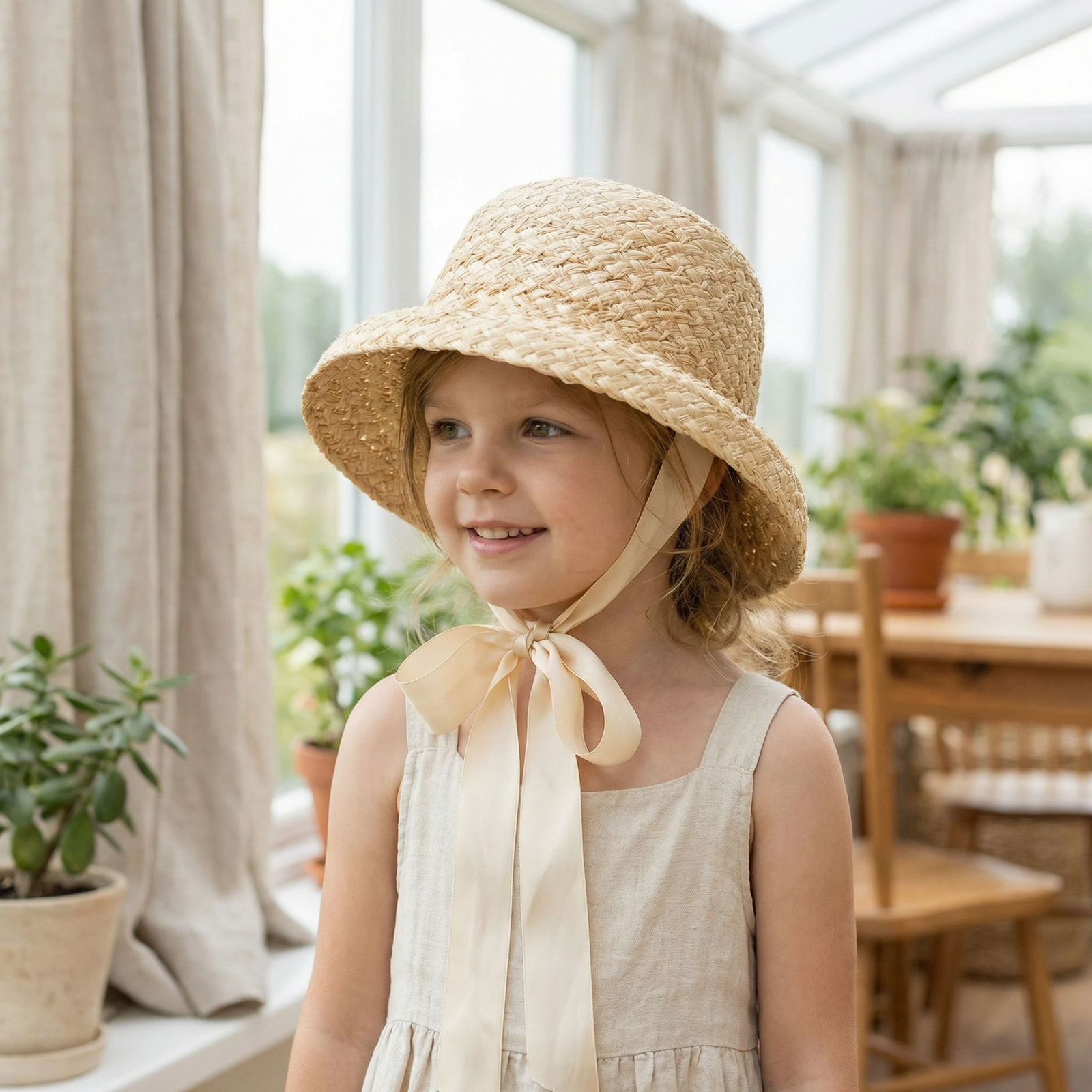 Classic Hepburn-Style Straw Sun Hat for Girls