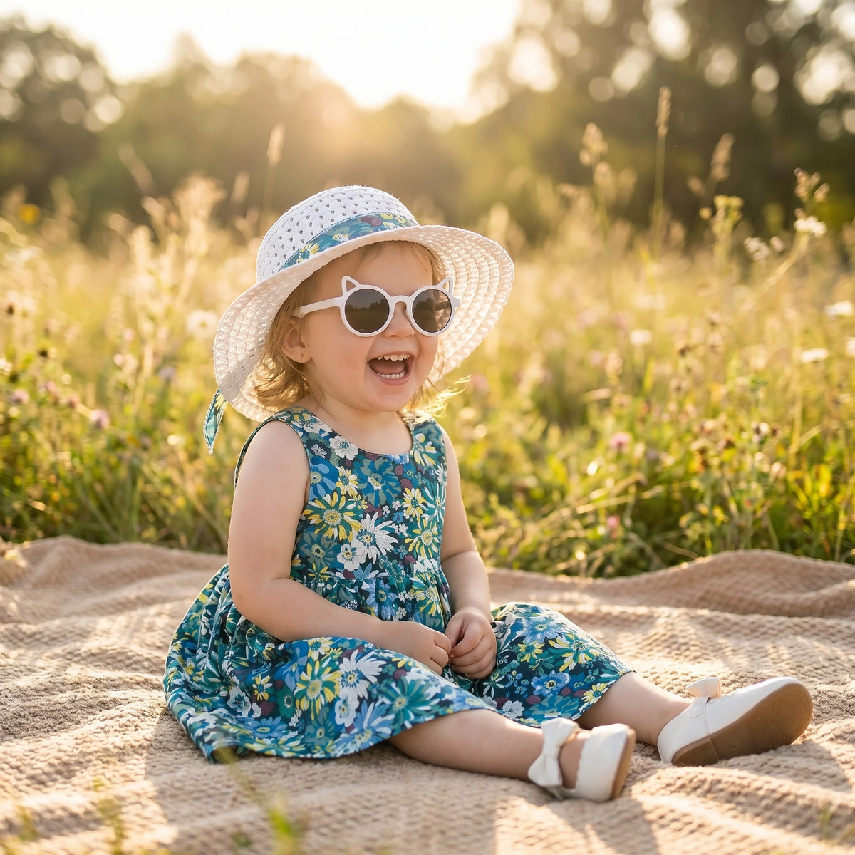 Floral Print Bow & Hat Princess Dress Set