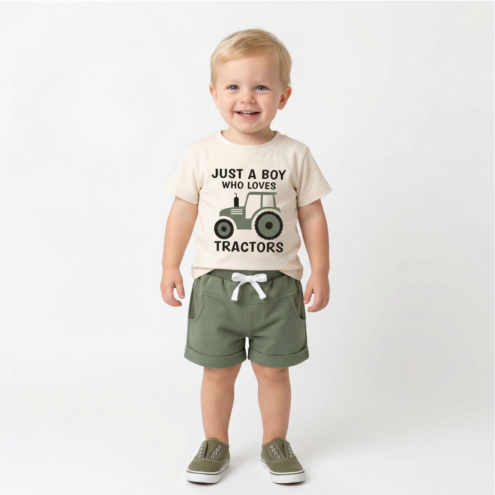 Toddler Boy's Tractor Print T-Shirt & Shorts Outfit